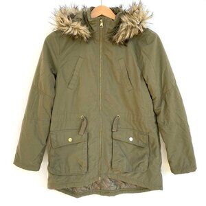 H&M Girls Padded Parka Jacket Size 12-14 Detachable Hood Faux Fur